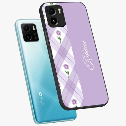 Purple Diamond Floral Glass Case displayed in angled mockup highlighting elegant purple flower design with decorative pattern.