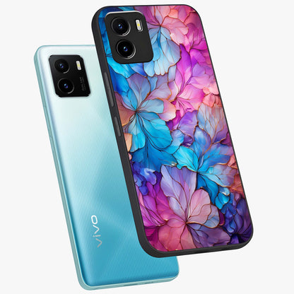 Radiant Floral Whirl Glass Case displayed in angled mockup highlighting vibrant flower pattern with dynamic artistic aesthetic.