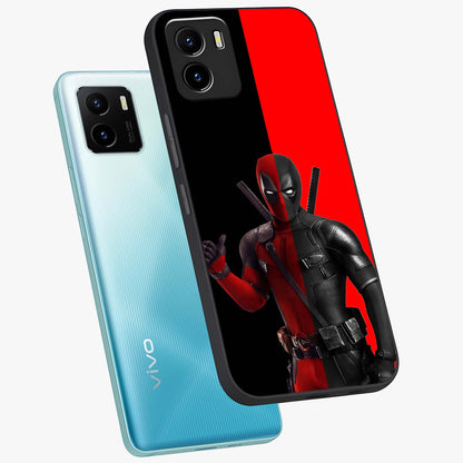 Red & Black Deadpool Theme Glass Case displayed in angled mockup highlighting vibrant superhero style illustration with action aesthetic.