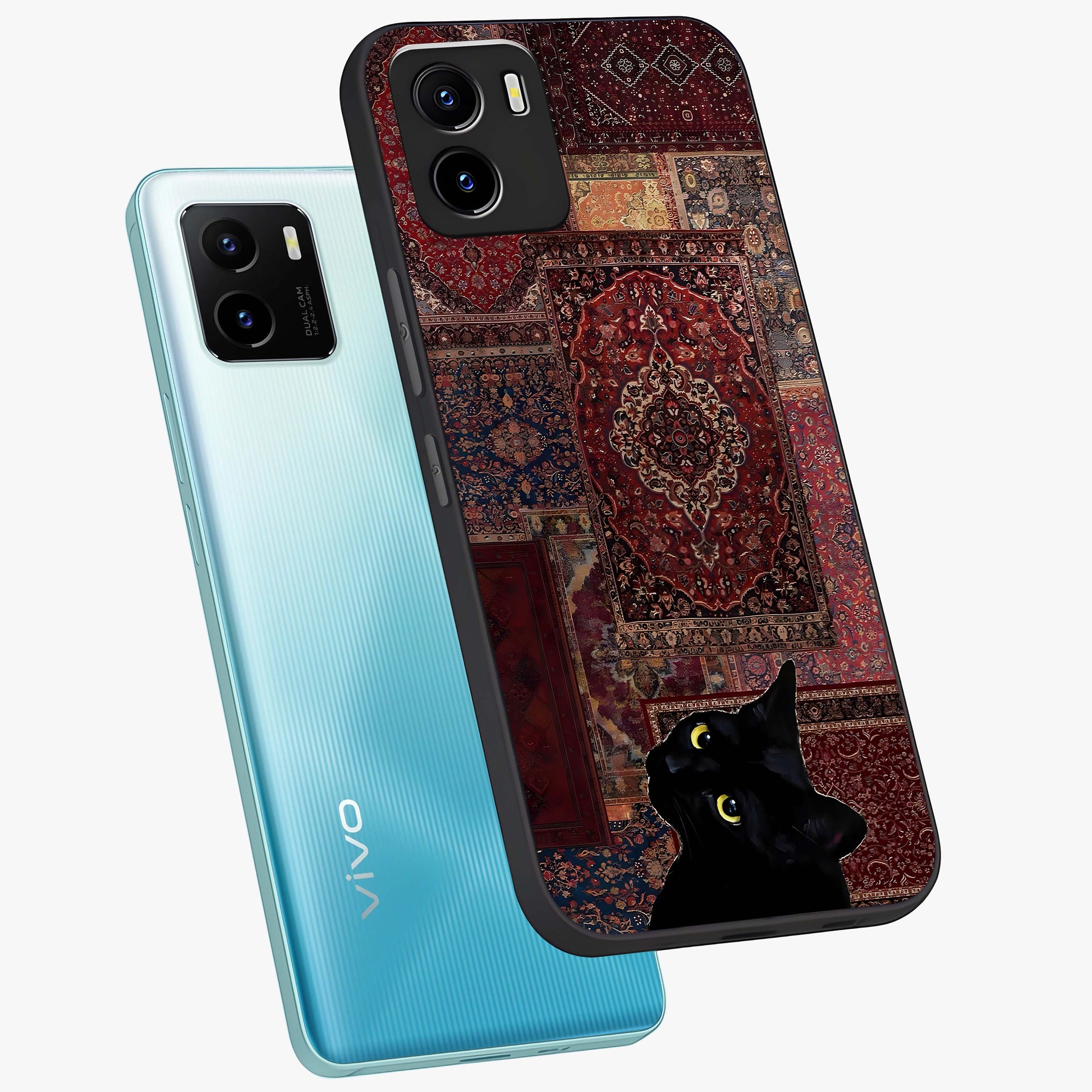 Regal Magic Cat Apple Glass Case displayed in angled mockup highlighting whimsical feline design with fantasy aesthetic.