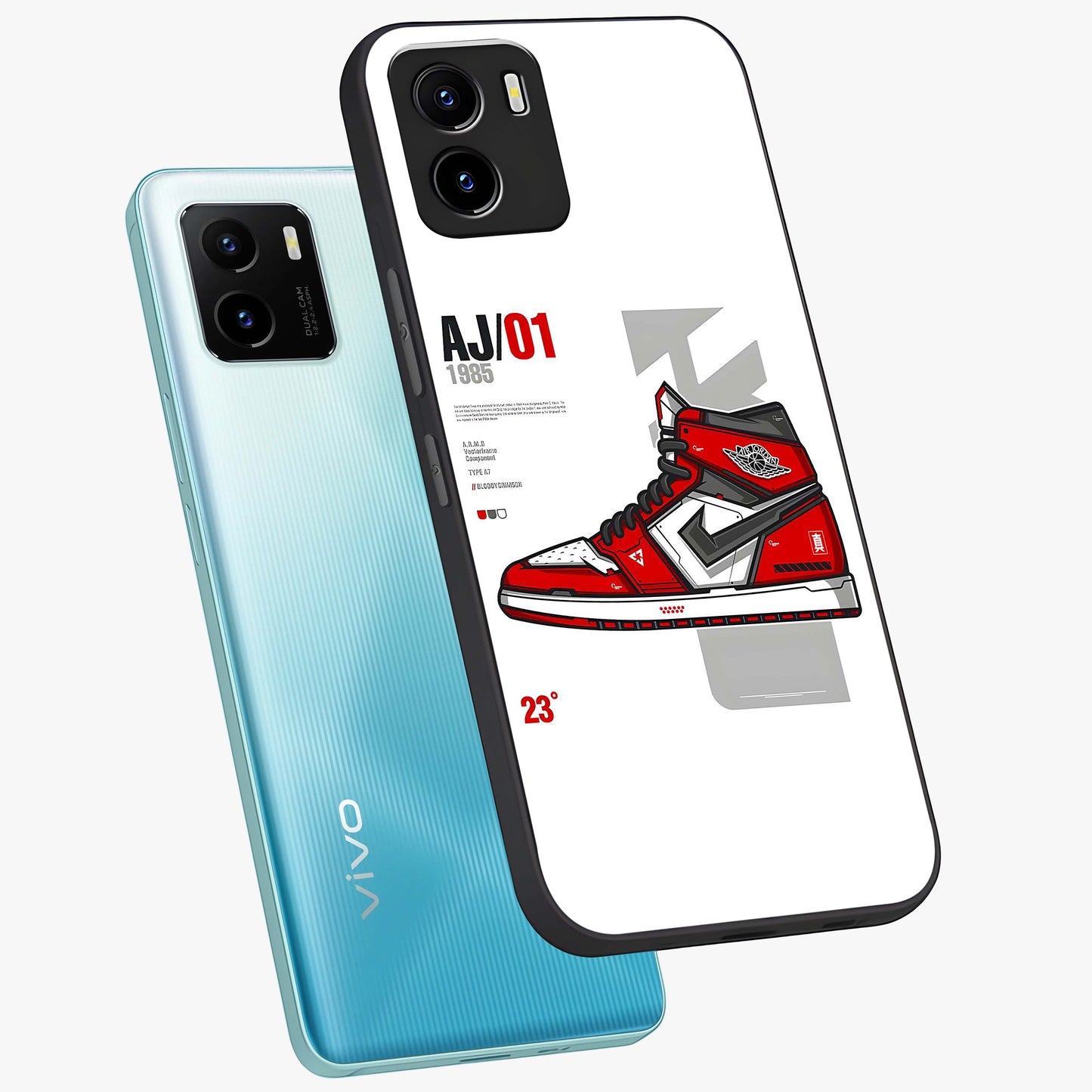 Retro Sneaker Blueprint Glass Case displayed in angled mockup highlighting detailed shoe design with sporty retro aesthetic.