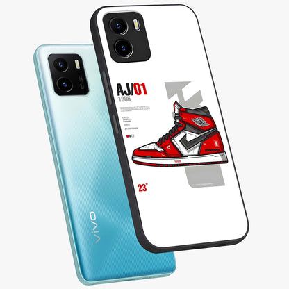 Retro Sneaker Blueprint Glass Case displayed in angled mockup highlighting detailed shoe design with sporty retro aesthetic.
