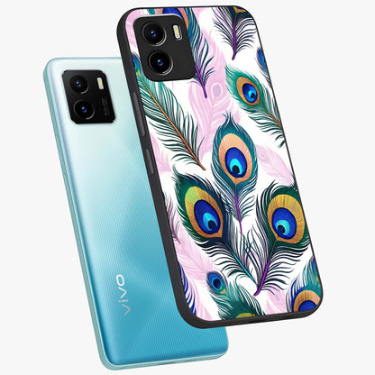 Royal Peacock Feathers Glass Case displayed in angled mockup highlighting vibrant feather pattern with regal aesthetic style.