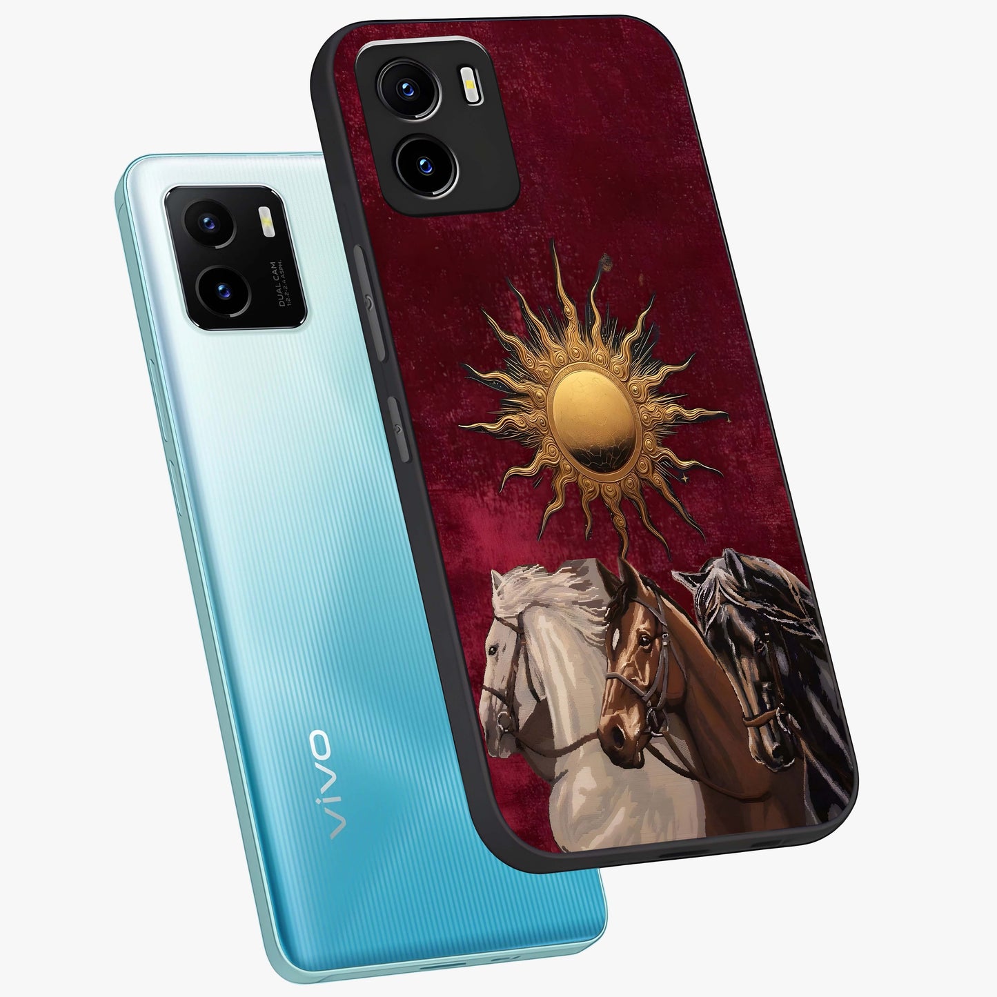 Solar Riders Glass Case displayed in angled mockup highlighting powerful rider illustration with radiant solar aesthetic.