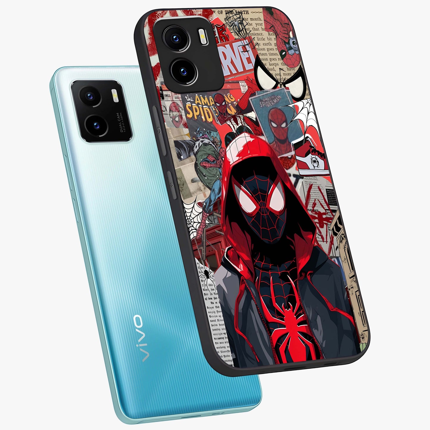 Spider Collage Street Glass Case displayed in angled mockup highlighting dynamic street style collage design with comic aesthetic.