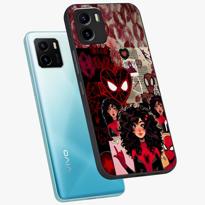 Spider Love Story Glass Case displayed in angled mockup highlighting expressive comic inspired design with playful aesthetic.