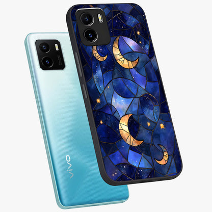 Starlit Sky Tapestry Glass Case displayed in angled mockup highlighting celestial night pattern with artistic aesthetic style.