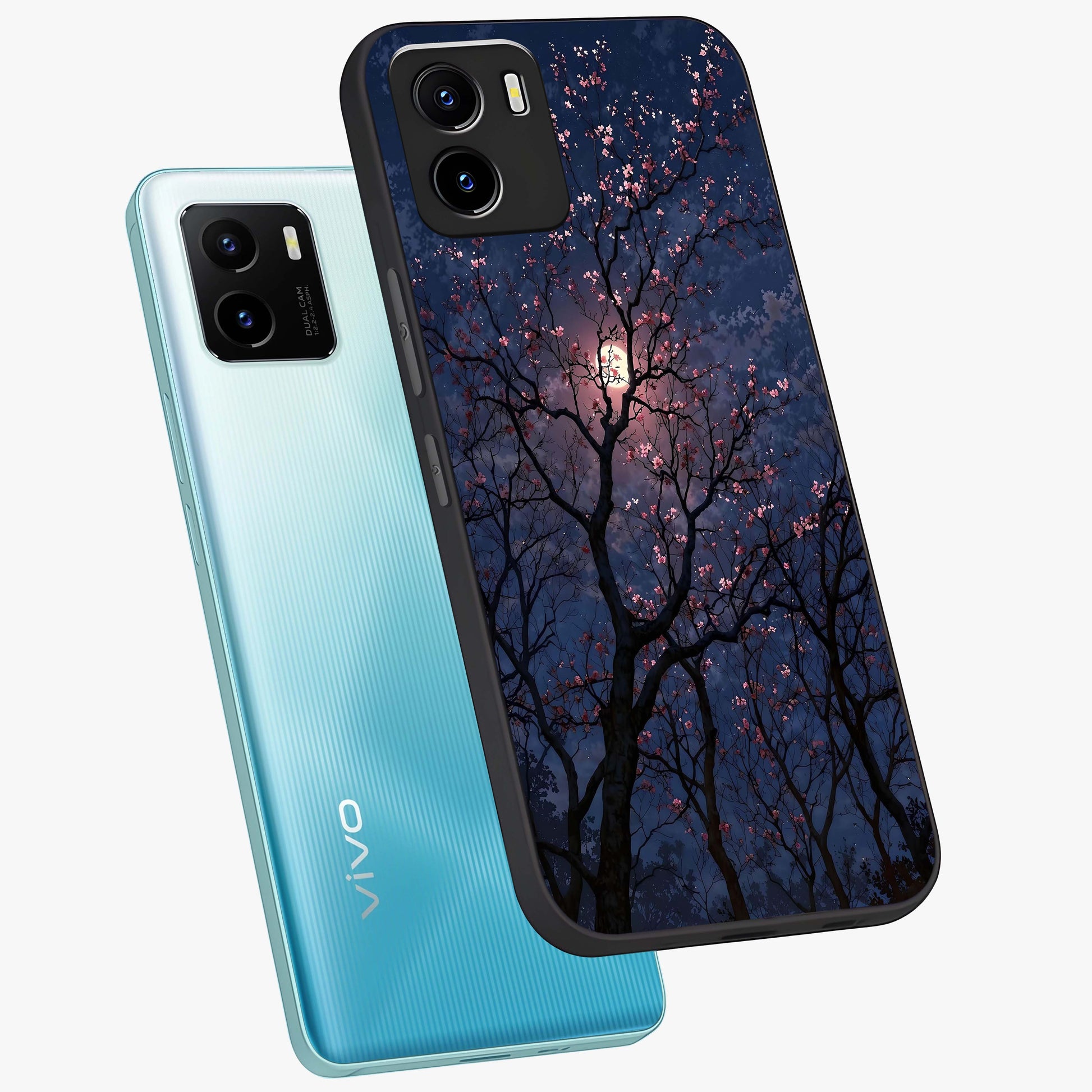 Twilight Sakura Serenade Glass Case displayed in angled mockup highlighting delicate sakura flower design with dreamy aesthetic.