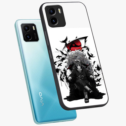 Uchiha Shadow Throne Glass Case displayed in angled mockup highlighting glowing aquatic design with celestial aesthetic.