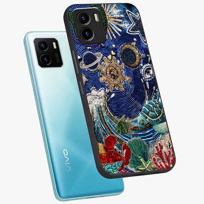 Universe Underwater Spark Glass Case displayed in angled mockup highlighting glowing aquatic design with celestial aesthetic.