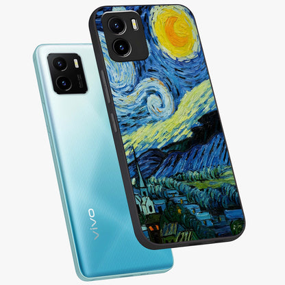 Van Gogh Art Glass Case displayed in angled mockup highlighting swirling brushstroke design with artistic aesthetic.