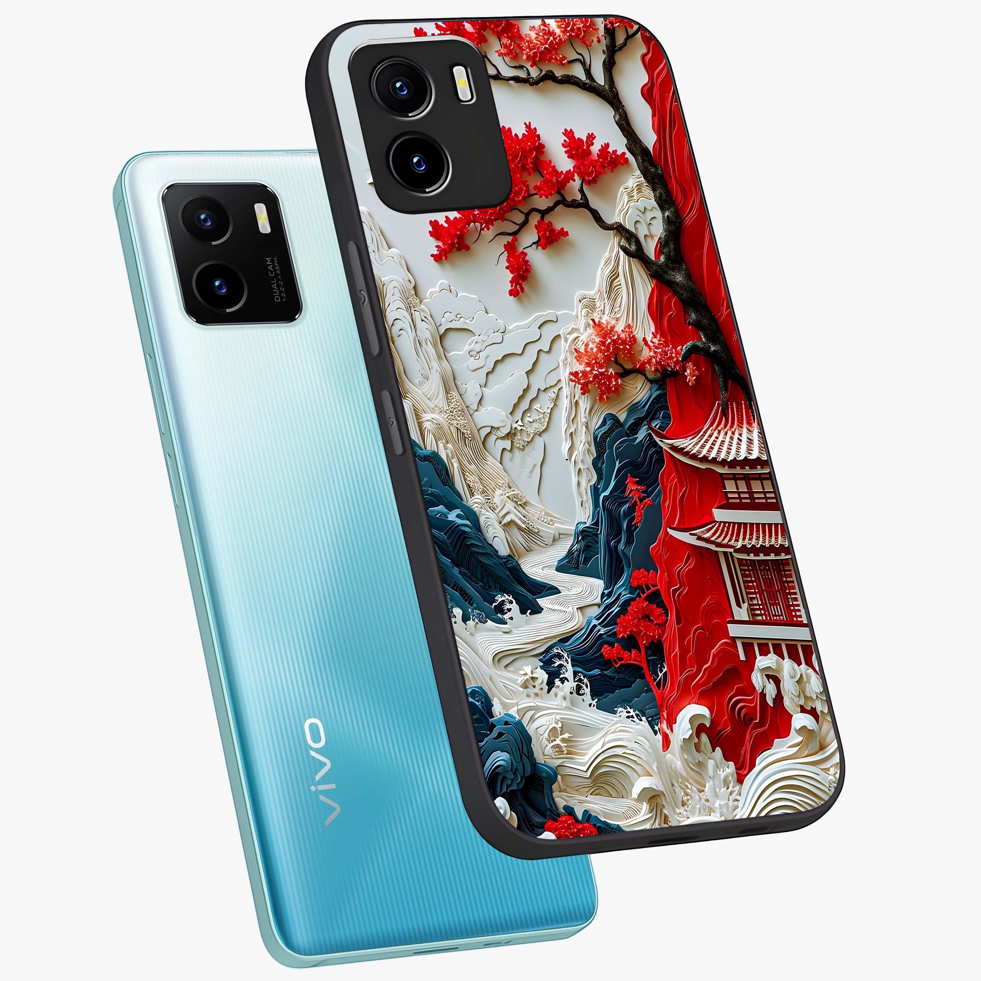 Whispers Of Sakura Waves Glass Case displayed in angled mockup highlighting flowing sakura design with soft floral aesthetic.
