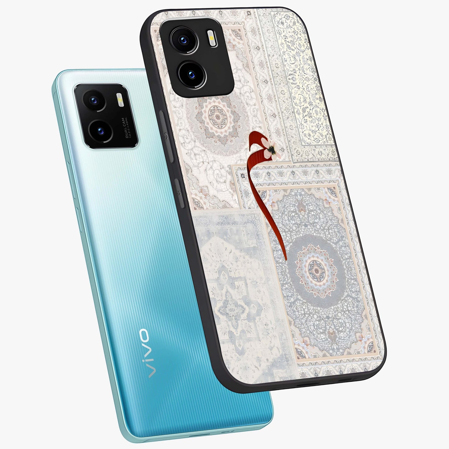 White Aesthetic Bow Glass Case displayed in angled mockup highlighting clean bow design with soft aesthetic style.