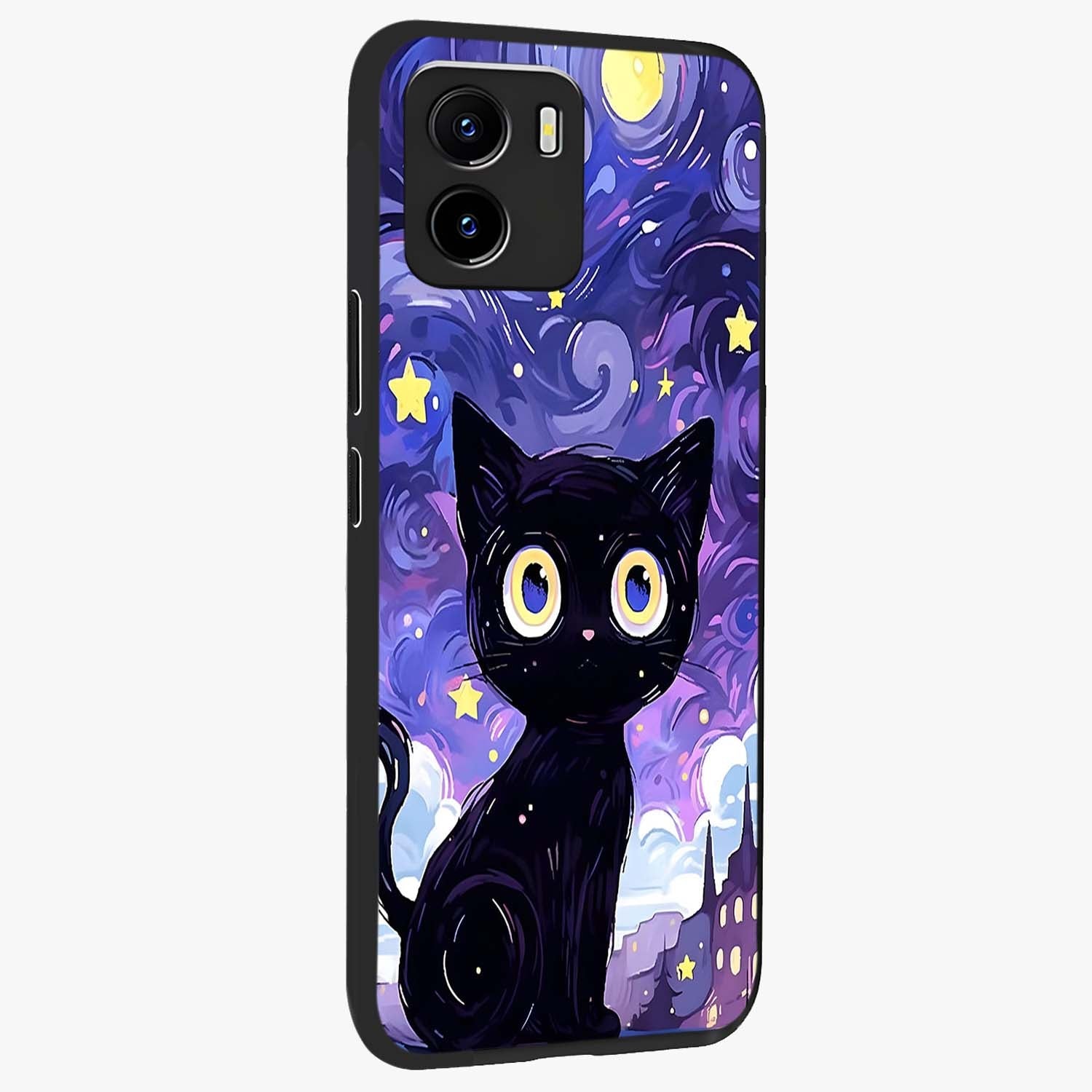 Abstract Cat Art Glass Case upright view showcasing creative feline illustration and aesthetic artistic style.