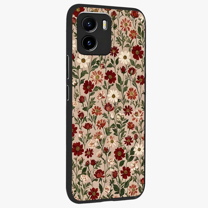 Biege Flower With Leaf Glass Case upright view showcasing delicate beige flower illustration with clean botanical style.