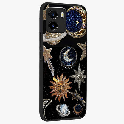 Celestial Gem Constellations Glass Case upright view showcasing cosmic constellation artwork with celestial aesthetic style.