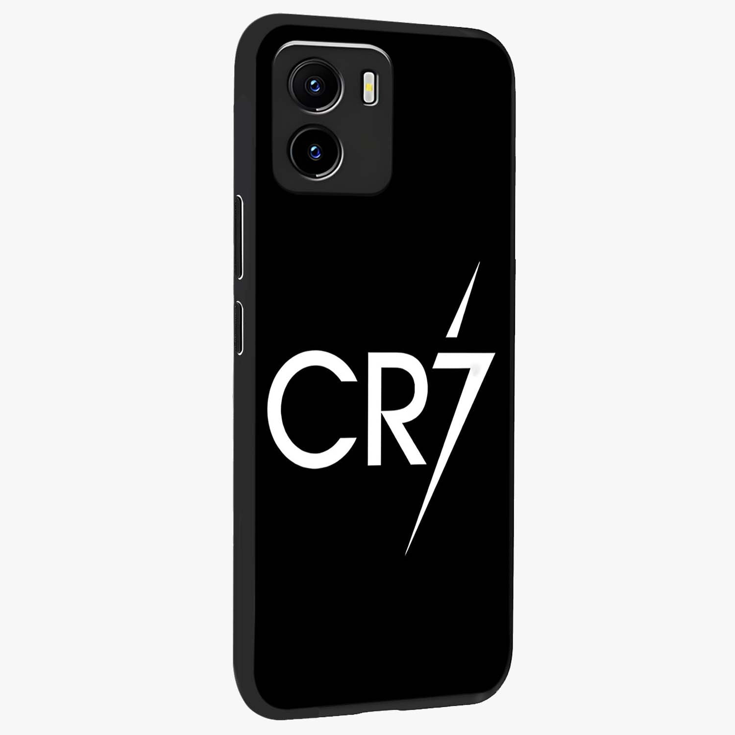 Cr7 Elite Strike Glass Case upright view showcasing energetic football inspired design with modern sports aesthetic.