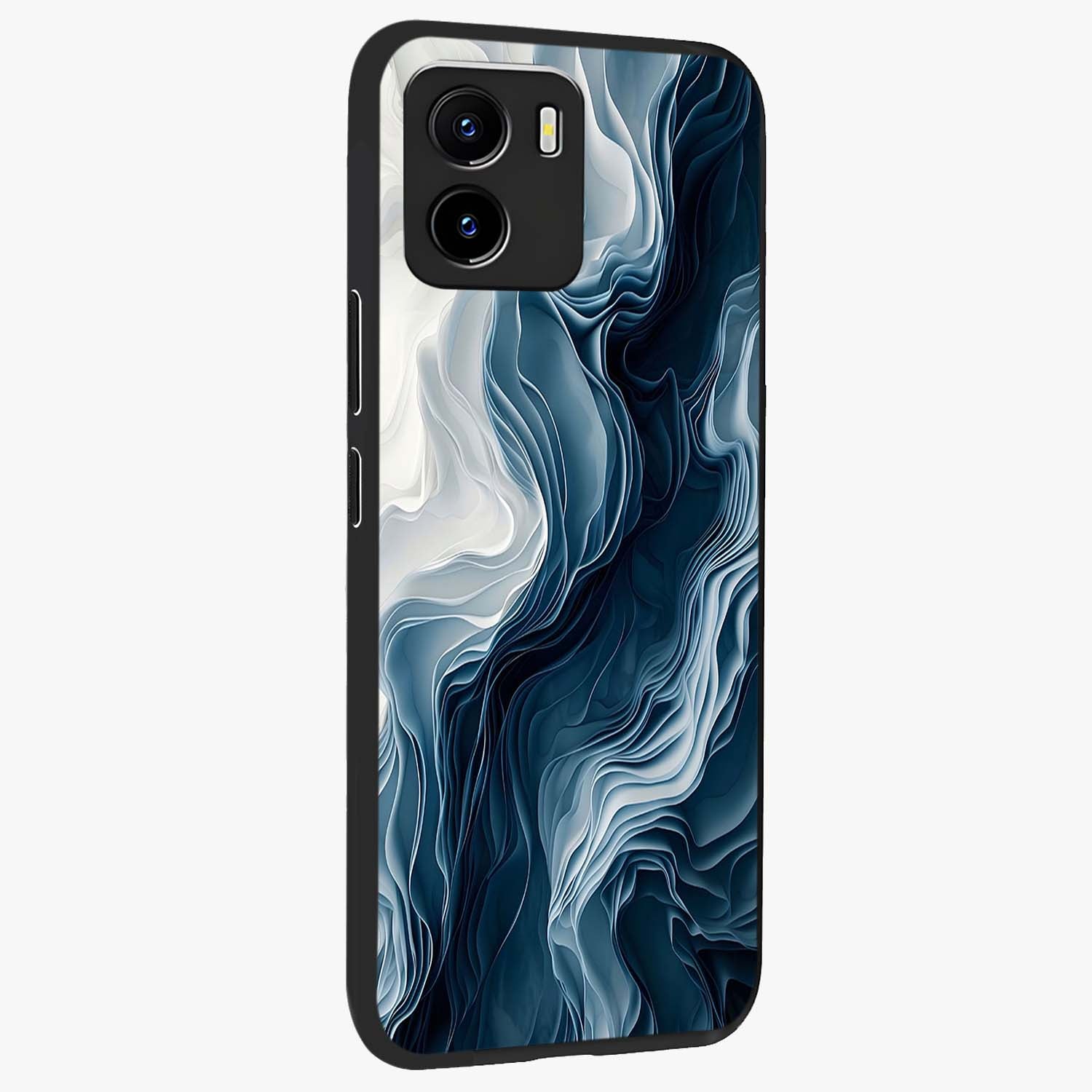 Ethereal Paper Marble Glass Case upright view showcasing smooth marble artwork with refined minimalist theme.