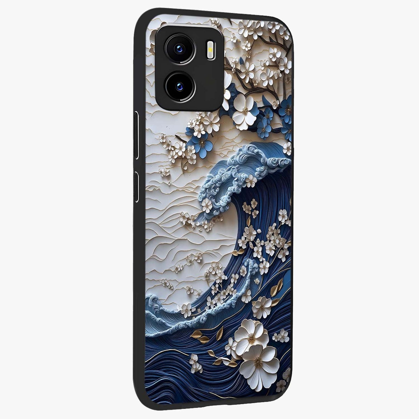 Floral Wave Origami Glass Case upright view showcasing creative floral origami artwork with artistic decorative theme.