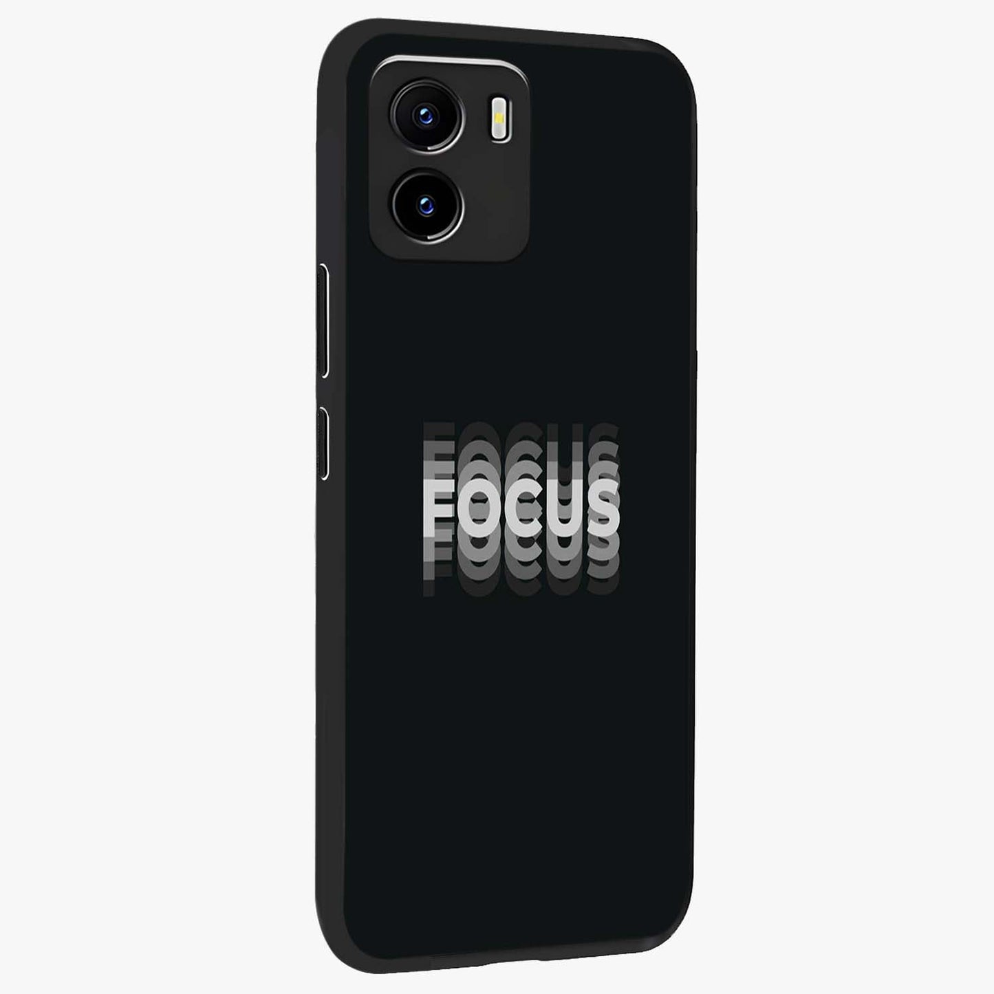 Focus Mode On Glass Case upright view showcasing strong typography statement with sleek motivational theme.