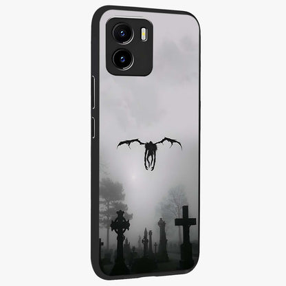 Graveyard Shadow Descent Glass Case upright view showcasing haunting graveyard artwork with dramatic dark theme.
