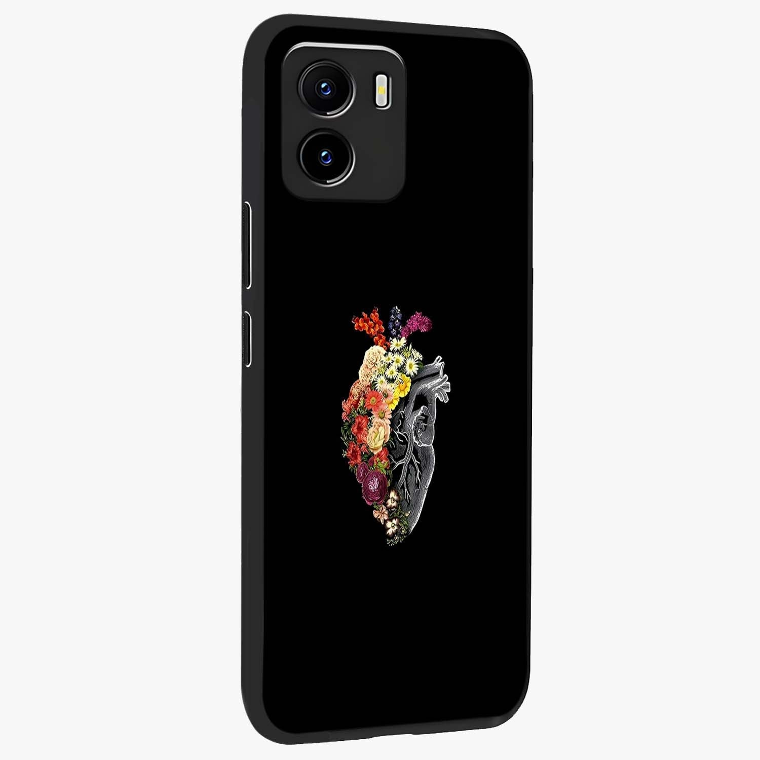 Heart With Flowers Glass Case upright view showcasing decorative heart and floral artwork with sweet romantic theme.