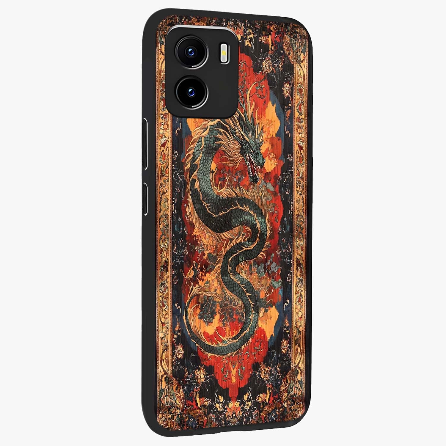Inferno Dragon Soul Glass Case upright view showcasing intense dragon artwork with fantasy fire theme.