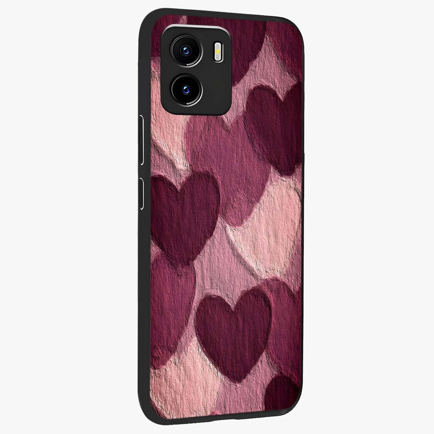 Layered Paper Hearts Glass Case upright view showcasing decorative layered heart artwork with sweet love theme.