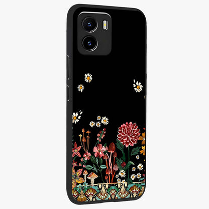 Midnight Bloom Pattern Glass Case upright view showcasing decorative floral artwork with deep night themed palette.