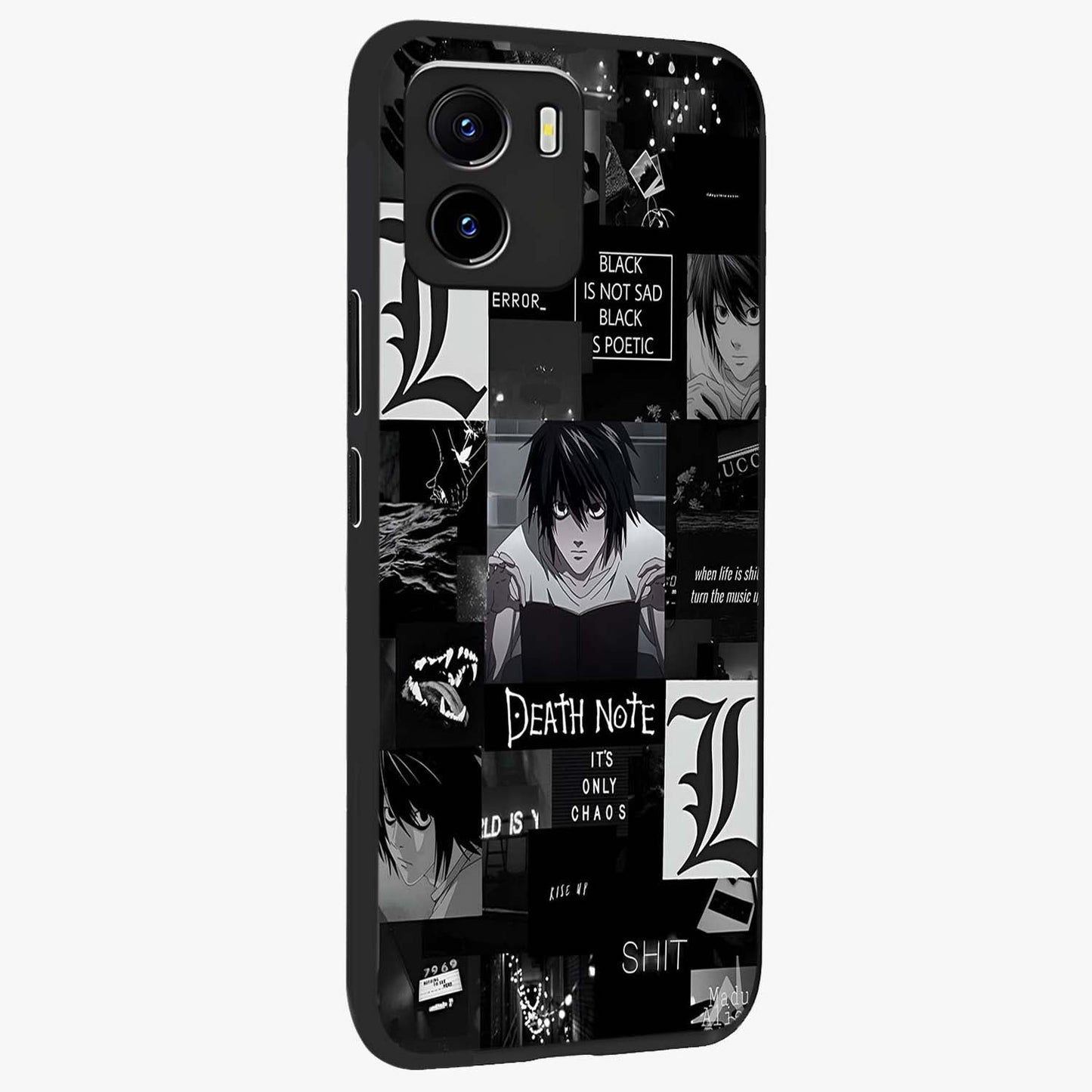 Midnight Chaos Mind Glass Case upright view showcasing expressive abstract artwork with bold dark theme.