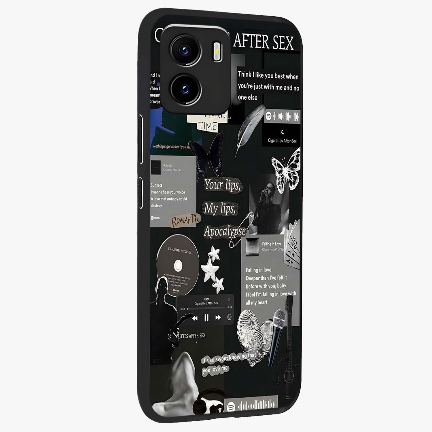 Midnight Love Echo Glass Case upright view showcasing expressive romantic artwork with dreamy midnight theme.