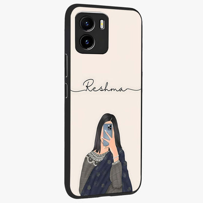 Mirror Mood Muse With Custom Name Glass Case upright view showcasing artistic mirror themed artwork with personalized aesthetic.