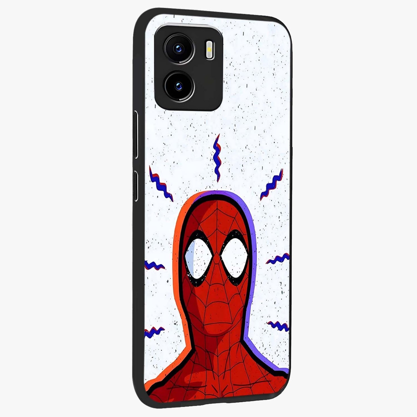 Omg Spiderman Glass Case upright view showcasing energetic superhero artwork with vibrant comic theme.