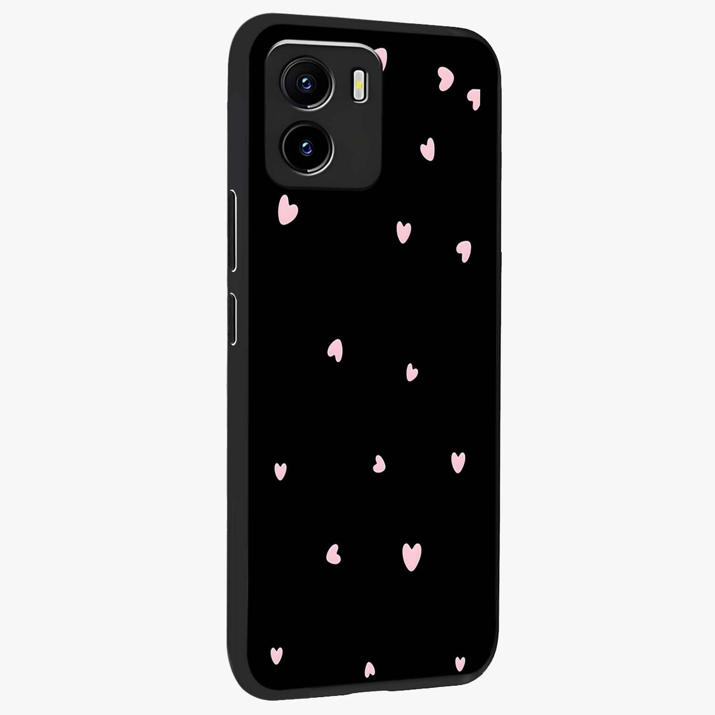 Pink Love Drops Glass Case upright view showcasing charming heart drop artwork with romantic playful theme.