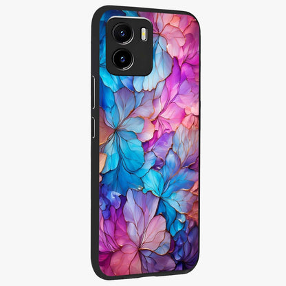 Radiant Floral Whirl Glass Case upright view showcasing lively floral artwork with decorative swirl theme.