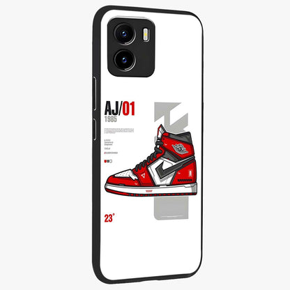 Retro Sneaker Blueprint Glass Case upright view showcasing stylish sneaker illustration with vintage streetwear theme.