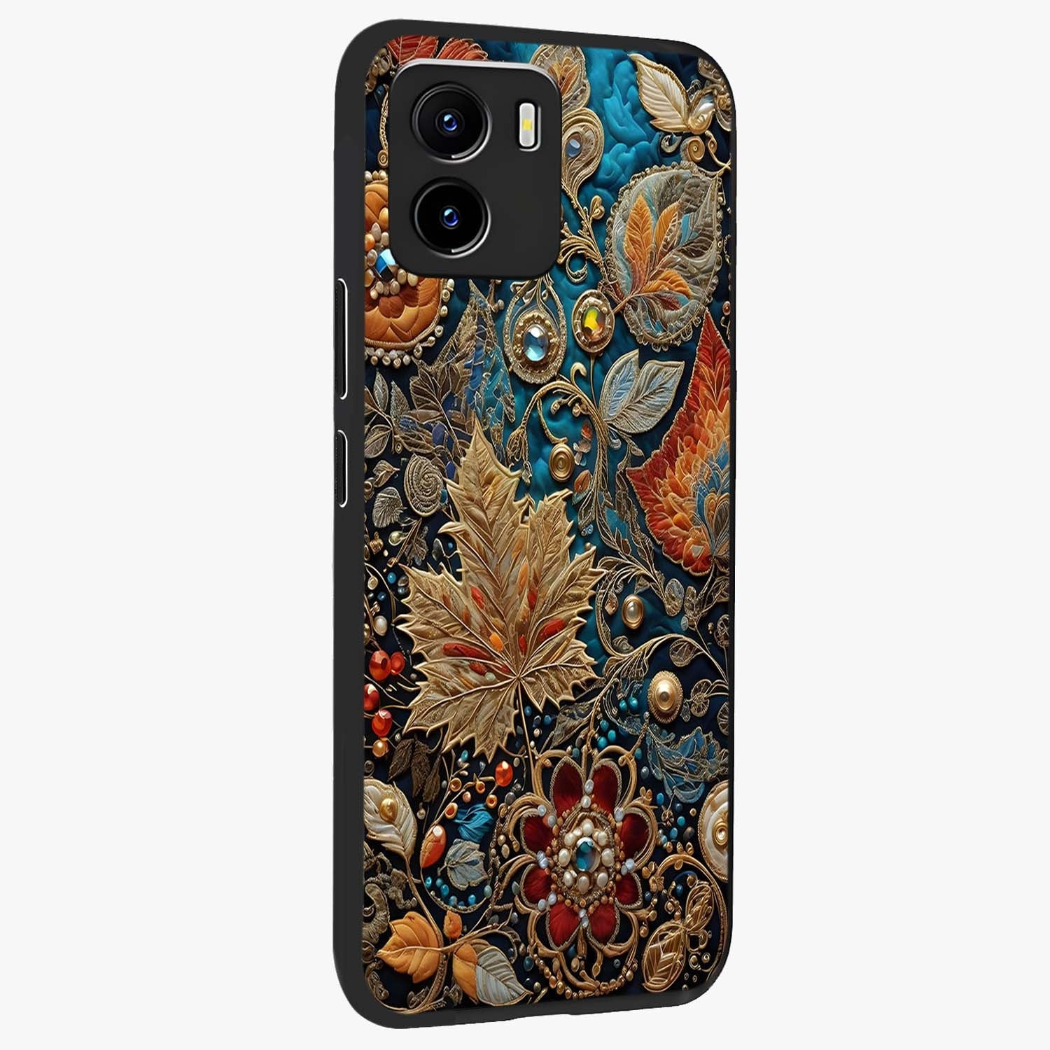 Royal Jewel Garden Glass Case upright view showcasing rich floral artwork with luxurious garden theme.