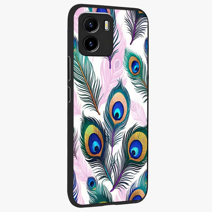 Royal Peacock Feathers Glass Case upright view showcasing elegant peacock feather artwork with decorative royal theme.