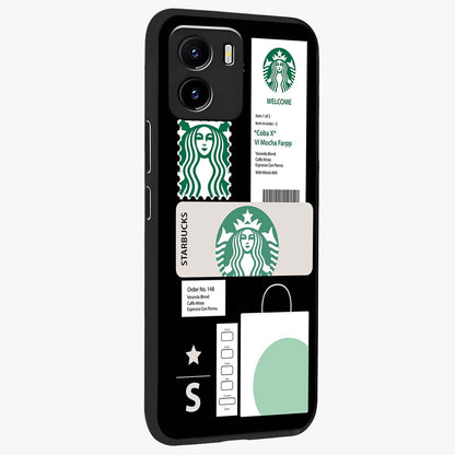 Starbucks Mocha Glass Case upright view showcasing trendy coffee inspired artwork with modern lifestyle theme.