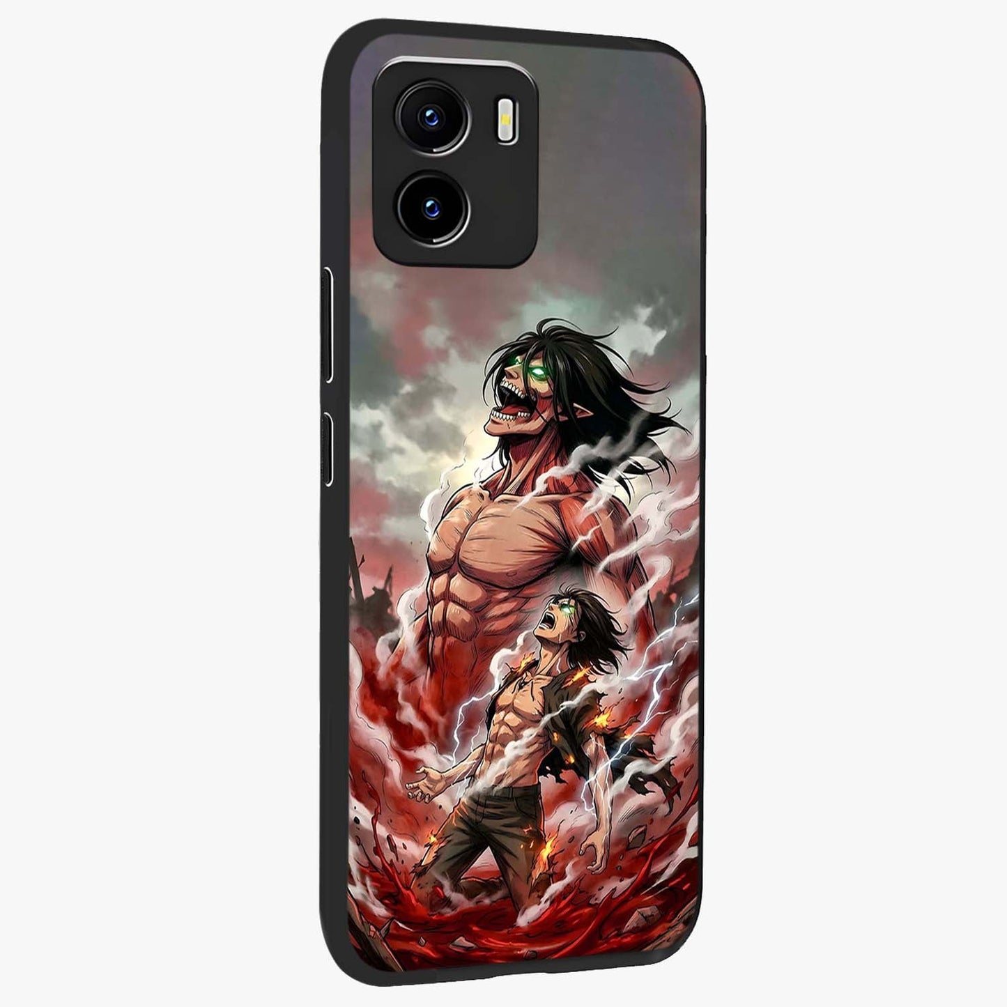 Titan Awakening Fury Glass Case upright view showcasing intense titan artwork with epic fantasy theme.