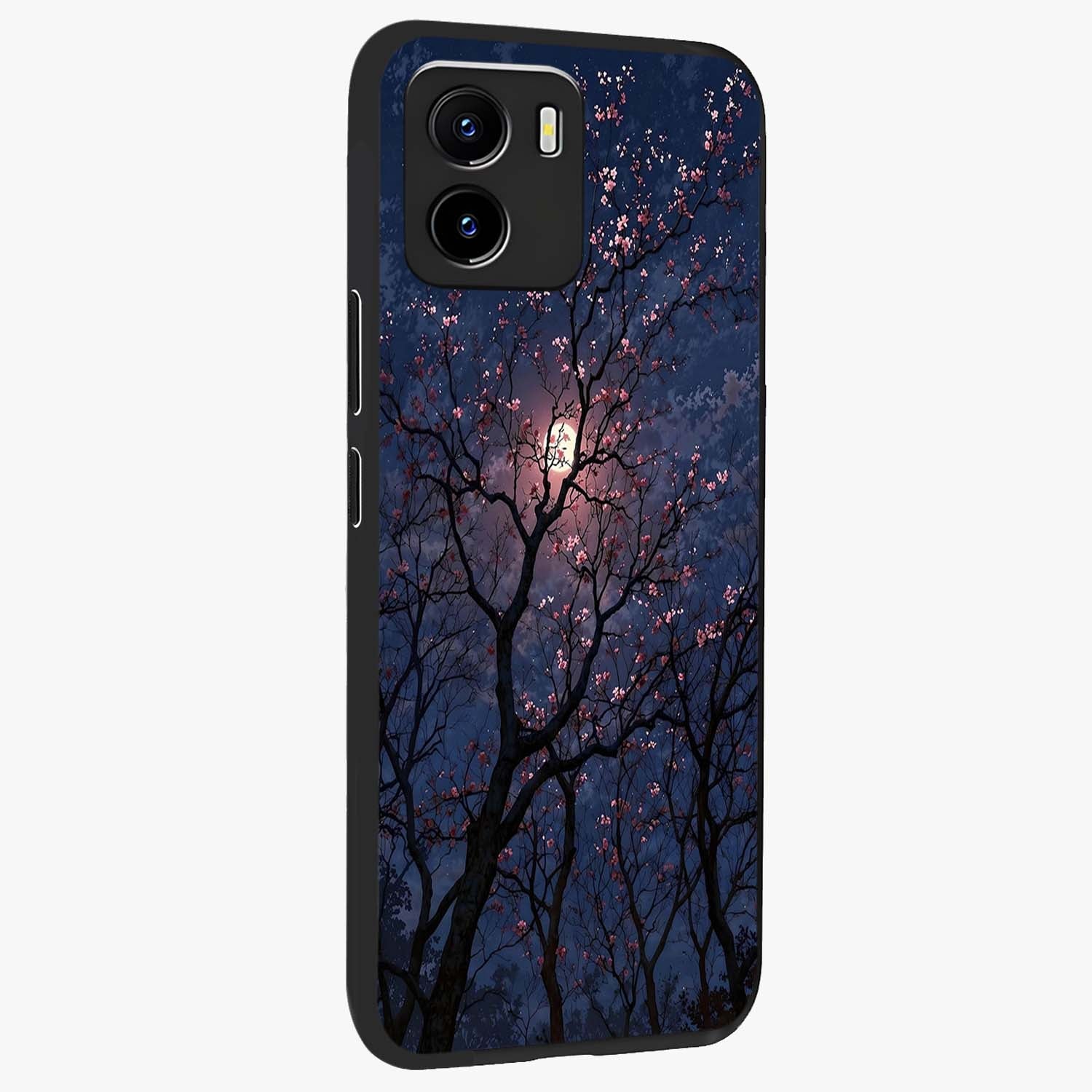 Twilight Sakura Serenade Glass Case upright view showcasing beautiful cherry blossom artwork with serene evening theme.