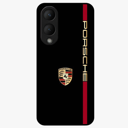 Black Minimal Porsche Glass Case showing flat back view with sleek minimal sports car artwork and glossy glass finish.