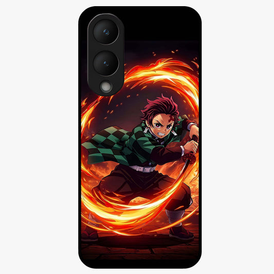 Blazing Sword Resolve Glass Case showing flat back view with fiery sword artwork and glossy glass finish.