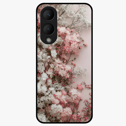 Blush Blossom Cloud Glass Case showing flat back view with dreamy blush cloud blossom artwork and glossy glass finish.