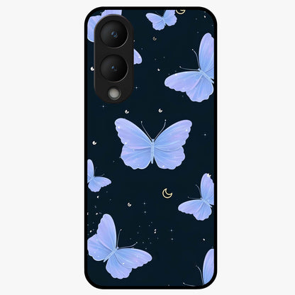 Butterfly With Stars Pattern Glass Case showing flat back view with butterfly and star pattern artwork and glossy glass finish.