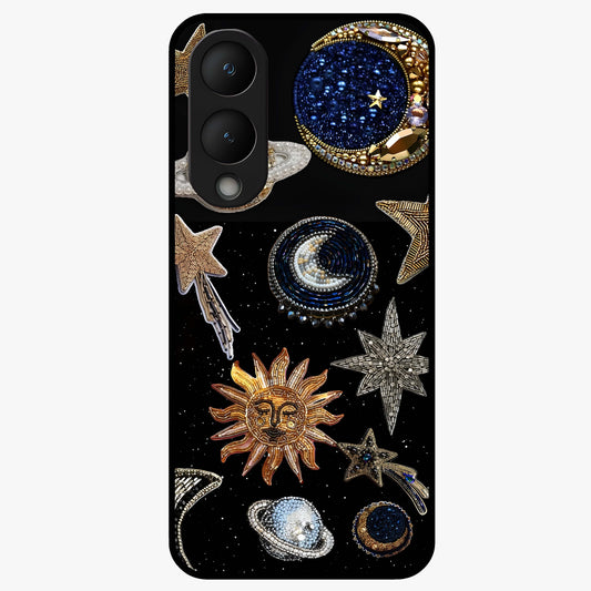 Celestial Gem Constellations Glass Case showing flat back view with sparkling constellation artwork and glossy glass finish.