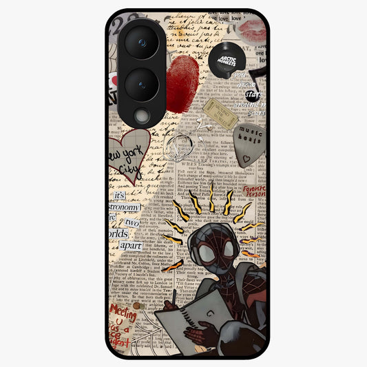 City Dream Sketch Glass Case showing flat back view with artistic city skyline sketch artwork and glossy glass finish.