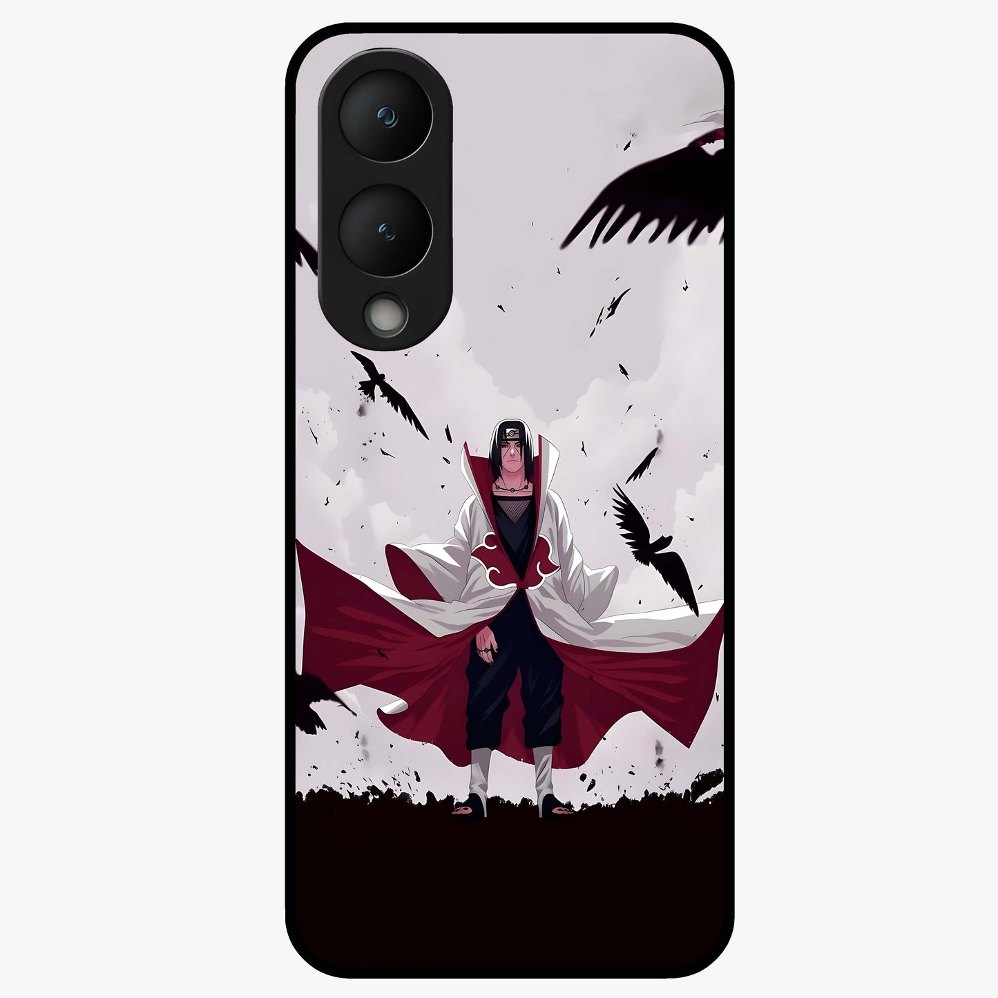 Crimson Crow Ascension Glass Case showing flat back view with mystical crow artwork and glossy glass finish.