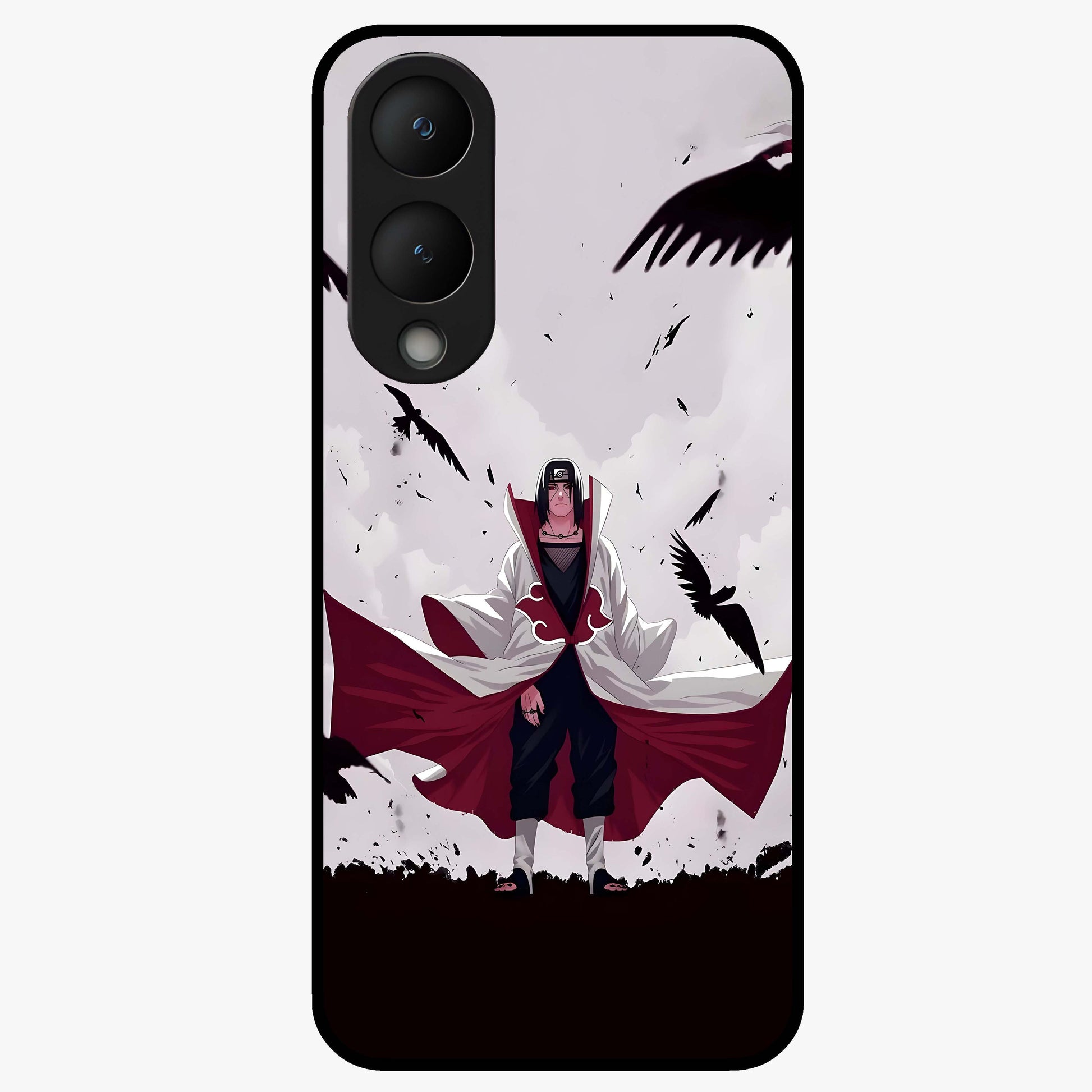 Crimson Crow Ascension Glass Case showing flat back view with mystical crow artwork and glossy glass finish.