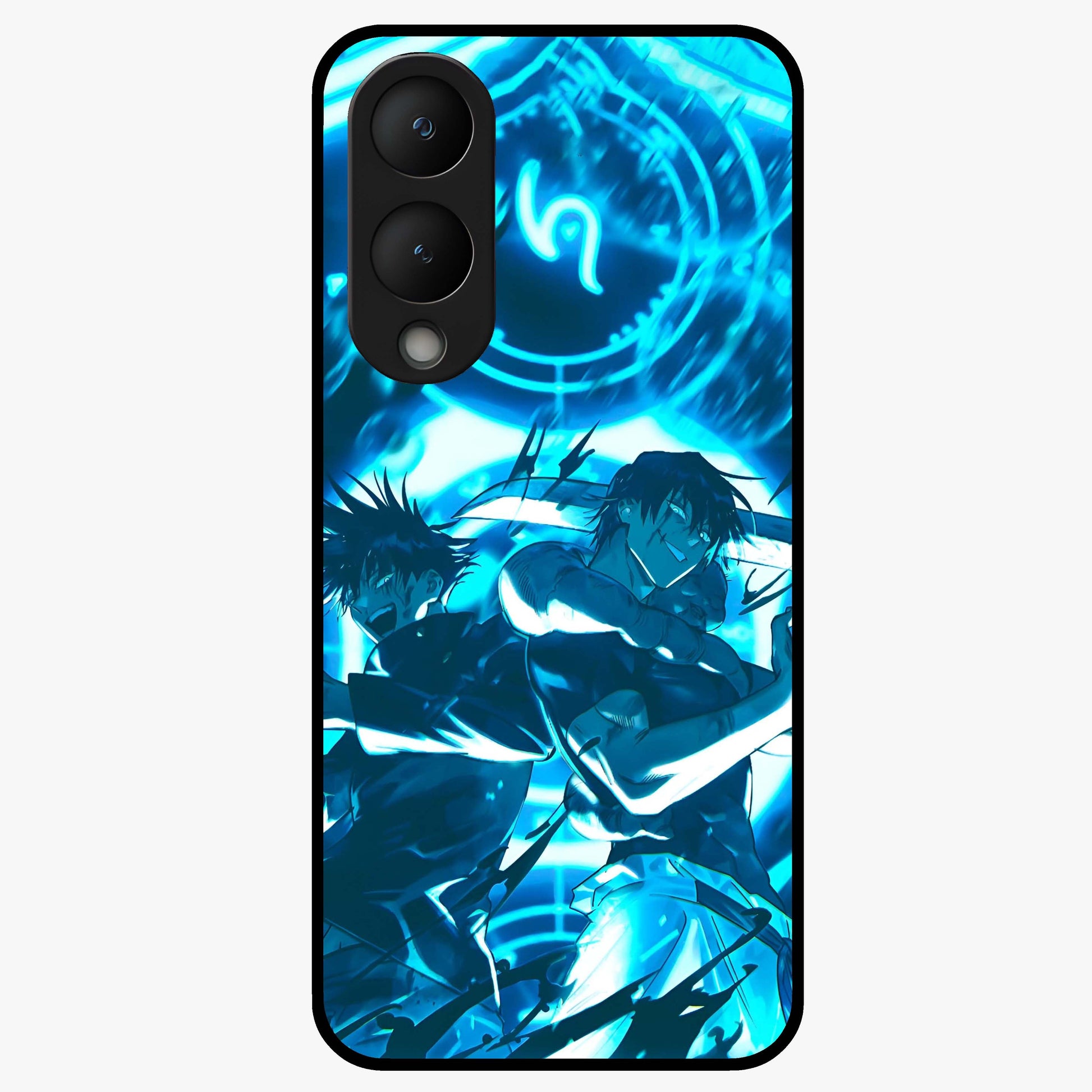 Cursed Energy Clash Glass Case showing flat back view with intense cursed energy artwork and glossy glass finish.
